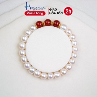  Vòng tay ngọc trai nuôi nước ngọt cao cấp hạt dẹt bánh dày mix đá Mã Não đỏ  - L1830 - Bảo Ngọc Jewelry 