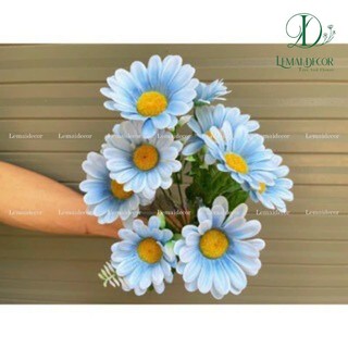Cụm hoa đồng tiền 9 bông 25cm, hoa lụa trang trí