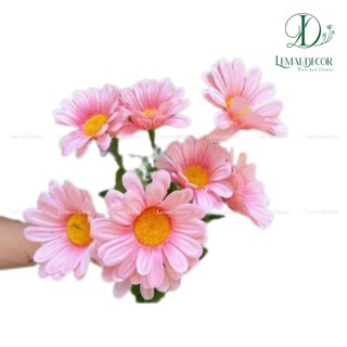 Cụm hoa đồng tiền 9 bông 25cm, hoa lụa trang trí