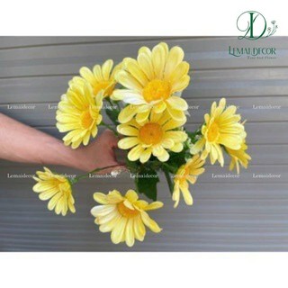 Cụm hoa đồng tiền 9 bông 25cm, hoa lụa trang trí
