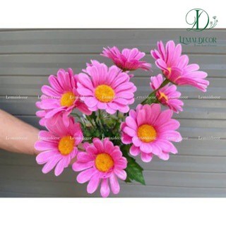 Cụm hoa đồng tiền 9 bông 25cm, hoa lụa trang trí