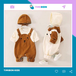 [ Tặng Kèm Mũ ] Quần Áo Trẻ Em Sơ Sinh Bộ Đồ Liền Thân Dài Tay Chất Cotton Bodysuit Hình Gấu Nâu Cho Bé [BDD39]