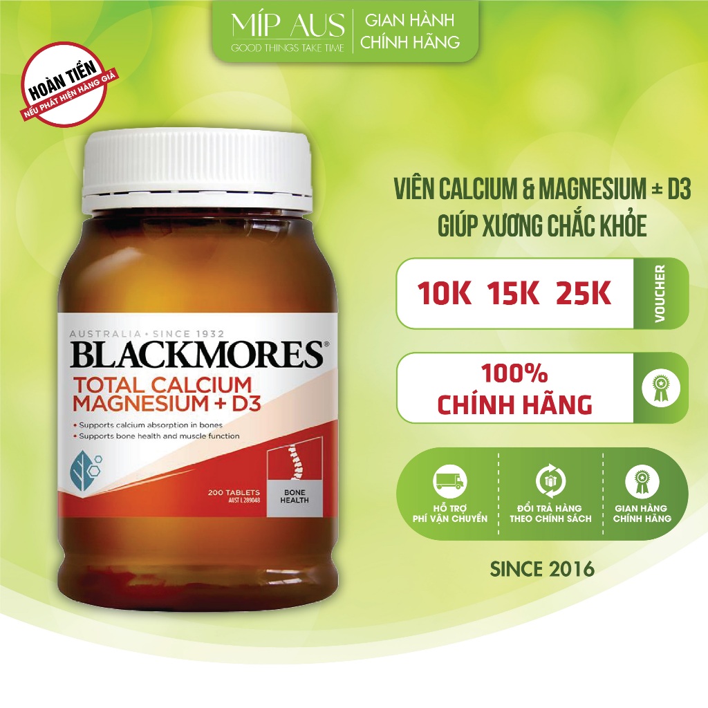 Viên uống bổ sung Canxi, Magie, D3 - Blackmores Total Calcium & Magnesium + D3 - Hỗ trợ xương khớp -