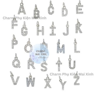 [NHỎ] Chữ Cái treo 26 Mẫu mặt vòng - Đá Trắng - Màu Bạc - Charm Xâu, Phối Vòng Tay, Chuỗi Hạt Gỗ Phong Thủy May Mắn Nữ