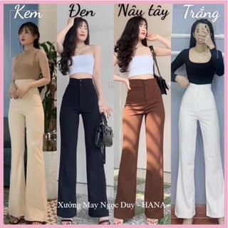 Quần ống loe cạp cao nữ đen dáng dài 2 nút cách điệu cá tính - Quần tây công sở nữ ống vảy loe lưng cao đi học hack dáng