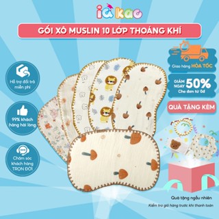 Combo 2 Gối Cho Bé Sơ Sinh 0–3 Tháng Tuổi IQKAO Vải Muslin Mềm Mịn An Toàn Cho Bé Trai Bé Gái Họa Tiết Dễ Thương
