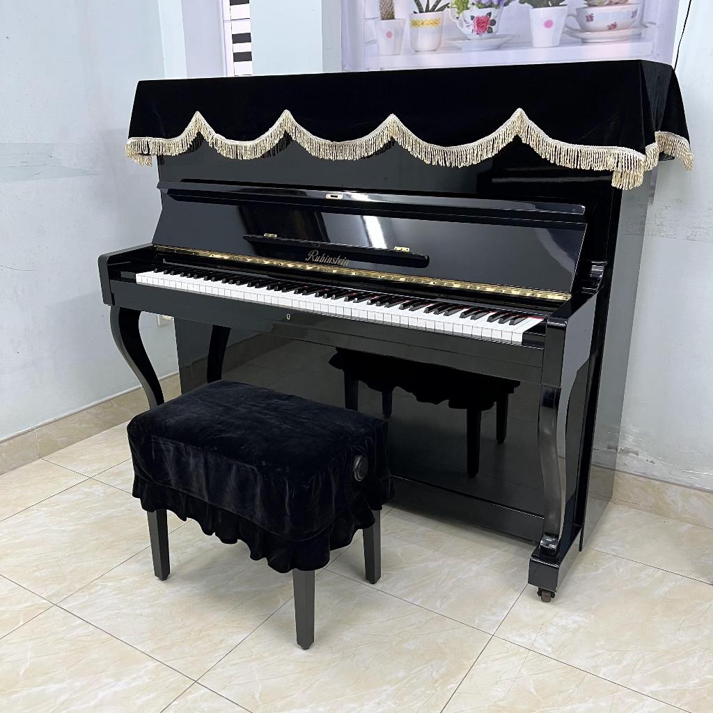 Combo khăn phủ đàn và phủ ghế đàn Piano nhung đen