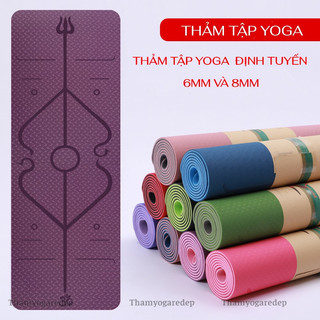  Thảm Tập Yoga Định Tuyến Thảm yoga TPE Cao Cấp 2 Lớp Dày 6mm -8mm Loại I Chống Trượt  Tặng Kèm Túi Lưới . 