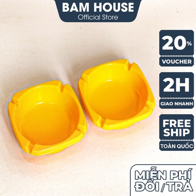 Gạt tàn nhựa Bam House màu vàng 10x10cm chất nhựa Melamine dày cao cấp GTN03