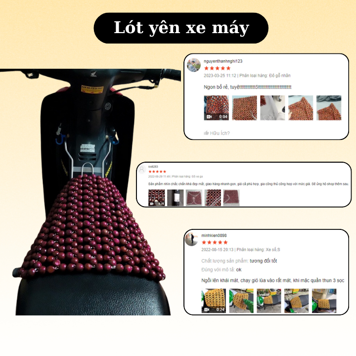 miếng lót yên xe máy hạt gỗ