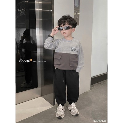 Áo dài tay phối thân Beemo in chữ vải cotton mềm mại mặc thu đông cho bé 9-24kg 4396ADB