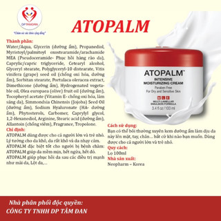 Kem dưỡng ẩm ATOPALM - Giữ ẩm hiệu quả, hỗ trợ dưỡng ẩm cho người bị Viêm da cơ địa. Cho TrE, PNCT