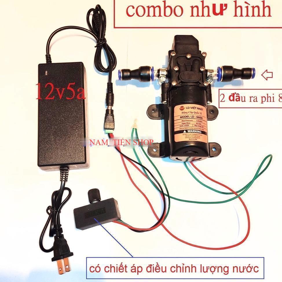máy bơm nước mini 12v áp lực cao - (bơm tăng áp mini 12v+chuyển ống 8mm)