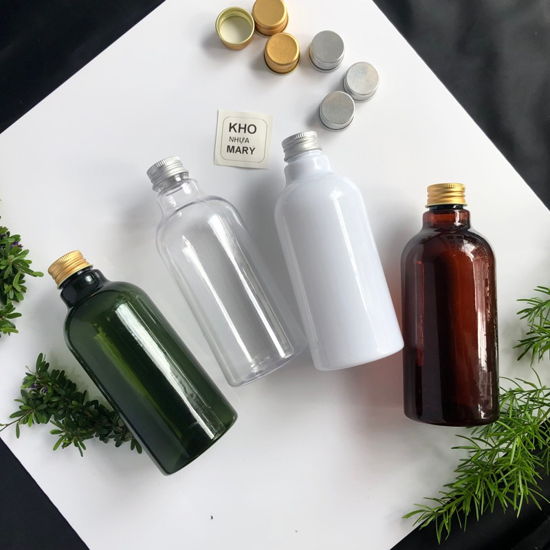 Chai 300ml nắp bật đen/ vòi nhấn giọt- Chai nhựa pet màu nâu/ màu xanh lá 300ml nắp bật màu đen-vỏ c