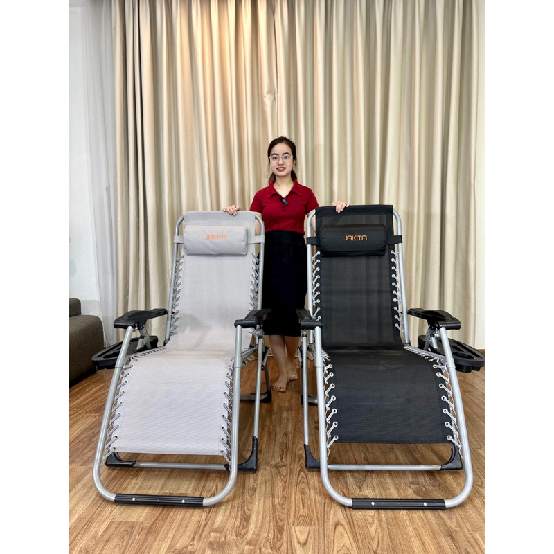 Ghế Xếp Thư Giãn Jakita Gấp Gọn Khung Thép Chịu Tải 300kg,Ghế  Vải Lưới Thoáng Khí Có Điều Chỉnh Tư 