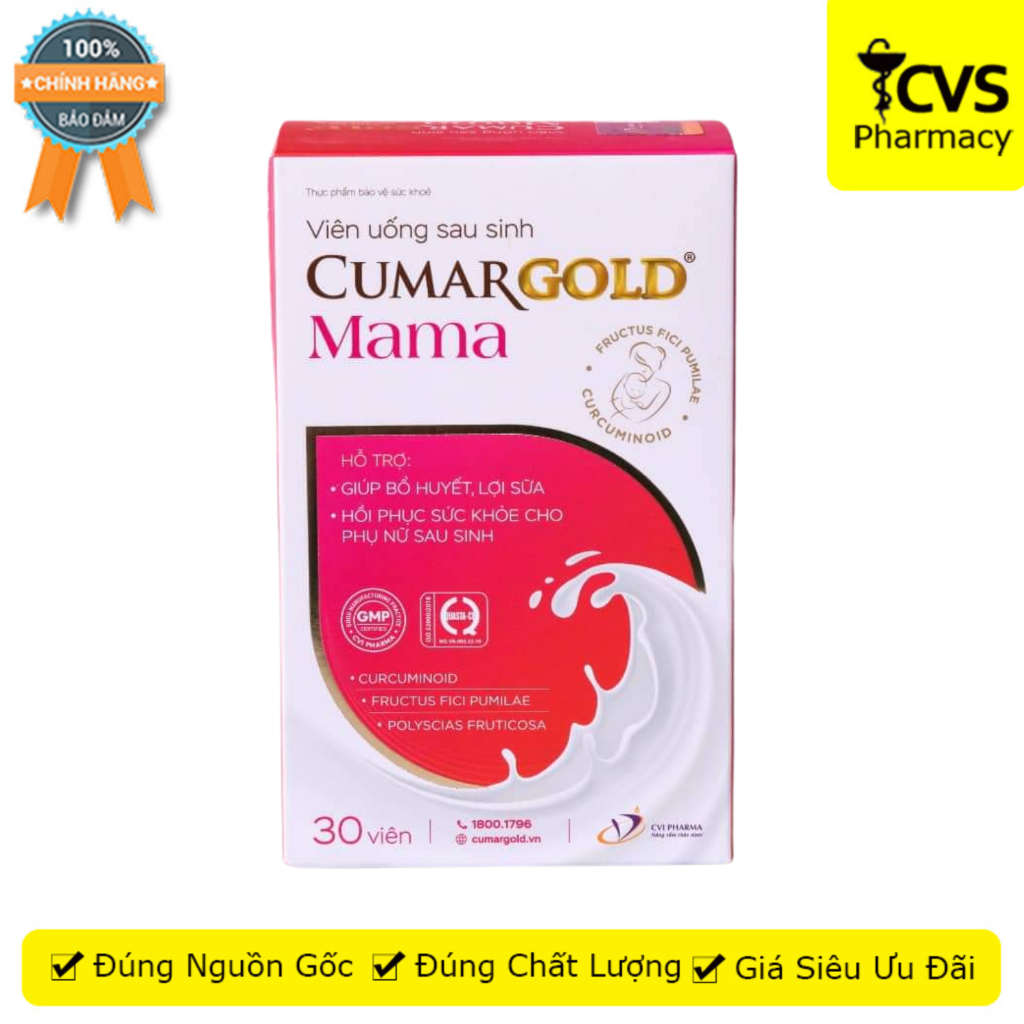 Cumargold Mama - Hỗ trợ bổ huyết, hỗ trợ lợi sữa, phục hồi sức khỏe cho phụ nữ sau sinh - Hộp 30 viê