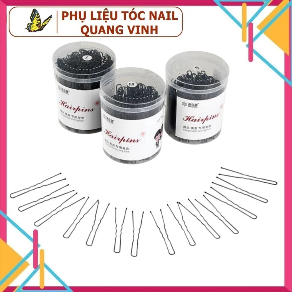 Kẹp chữ u trang điểm bới tóc (hộp 100 cây đủ 3 size s, m, l)