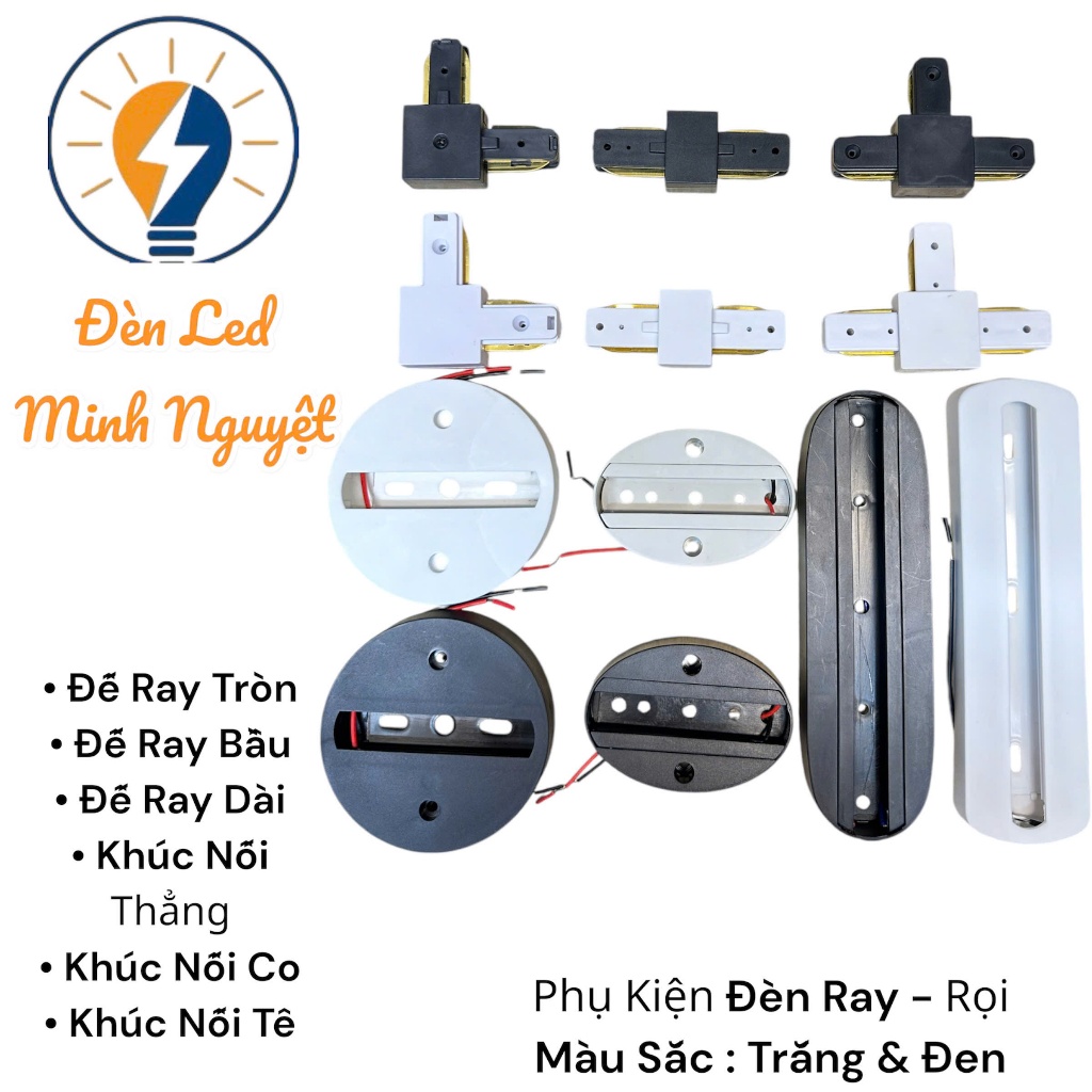 Đế Đơn Cho 1 Đèn Rọi, Đèn Chiếu Điểm, Kiểu Đế Dài Hoặc Tròn ,Bầu Dùng Cho 1 Đèn Ray Với khúc Nối