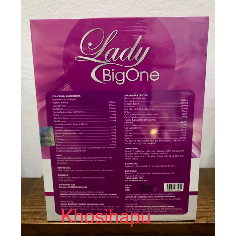 Viên nở ngực tăng vòng 1 Lady Bigone Sâm tố nữ Glutathione Collagen giúp Tăng nội tiết tố nữ Sáng da giảm nám hiệu quả