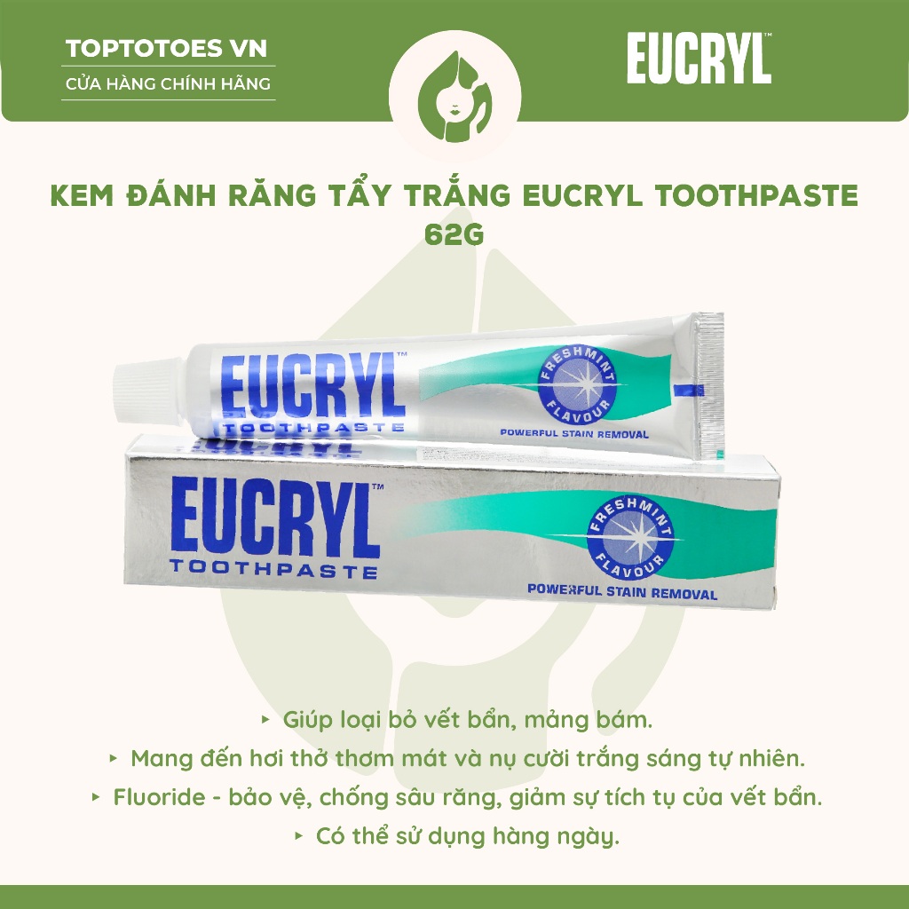 [HÀNG NHẬP KHẨU] Kem Đánh Răng Tẩy Trắng Eucryl Toothpaste 62g