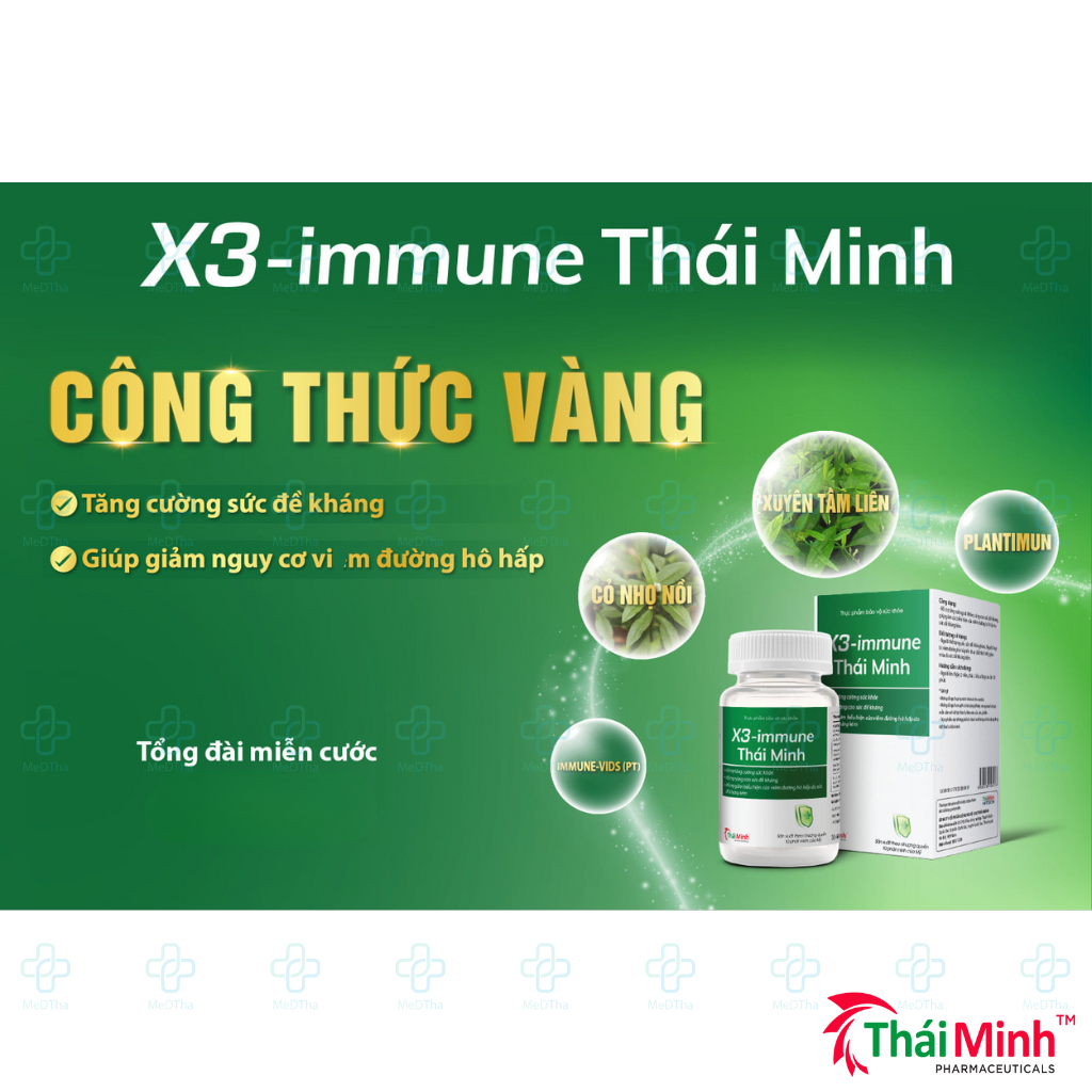 Xuyên Tâm Liên X3-Immune Thái Minh - Tăng đề kháng, tăng cường sức khỏe, phòng ngừa đường hô hấp (Lọ 30 Viên)