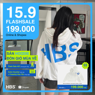 Áo hoodie boxy nam nữ HBS VN áo nỉ có nón cotton in local brand streetwear thoáng mát LIGHTWEIGHT LOGO BOXY HOODIE