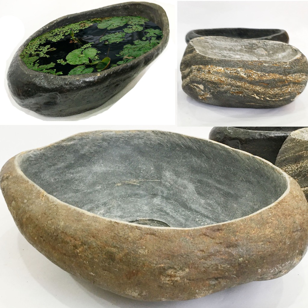 Chậu đá cuội trồng cây, nuôi cá, tiểu cảnh, bonsai, trồng sen - chậu đá cuội tự nhiên [size S]