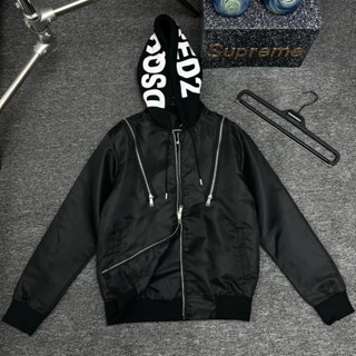 Áo khoác mũ nam nữ Dsq vải gió dù khoá zip hai vai phối mũ nỉ bông in chữ viền trần bông 3 lớp