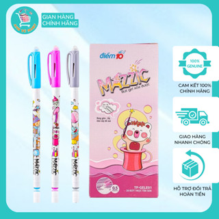 Bút gel xóa được MAZZIC, bút gel Thiên Long TP-GELE01 ngòi 0.5mm xanh/đen/tím bút mực gel xoá được viết trơn có gôm tẩy