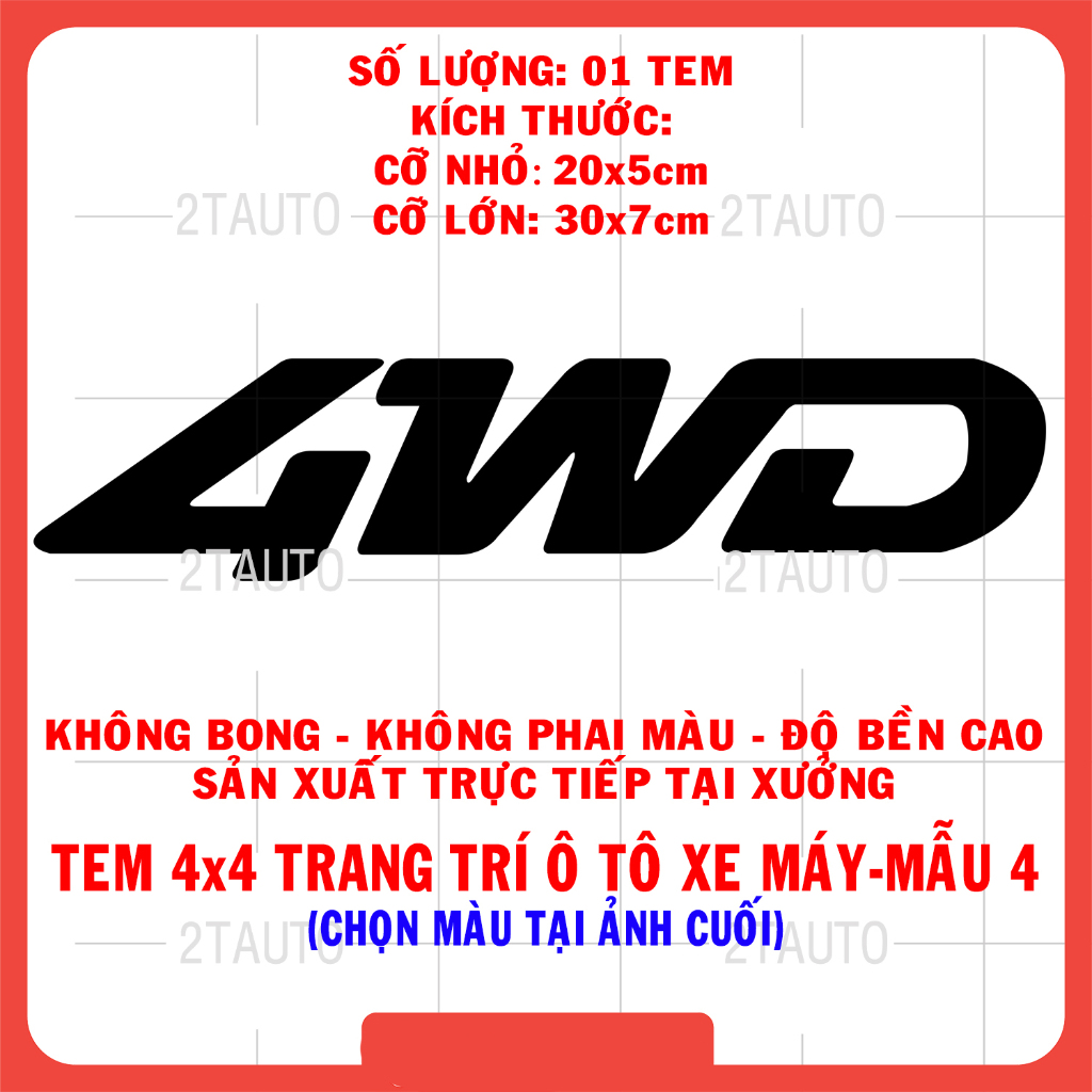 Sticker tem 4WD, logo tem 4WD, 4x4 dán trang trí ô tô xe hơi chống nước,chống phai màu, mẫu đa dạng 