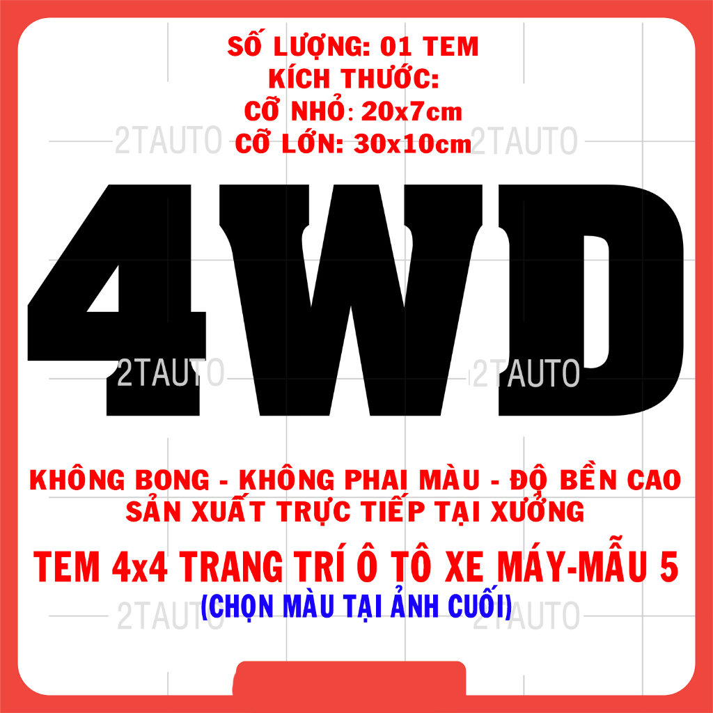 Sticker tem 4WD, logo tem 4WD, 4x4 dán trang trí ô tô xe hơi chống nước,chống phai màu, mẫu đa dạng 