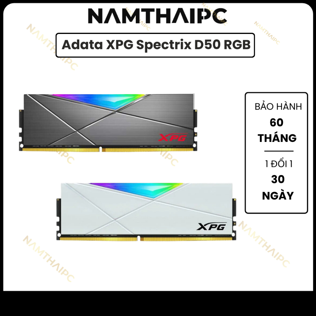 KIT 2 RAM DESKTOP ADATA XPG SPECTRIX D50 RGB GREY + WHITE 8GB (1X8GB) DDR4 3200MHZ, NEW