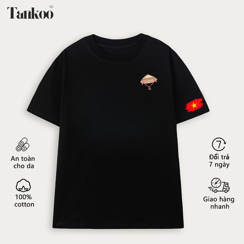 TANKOO áo thun in nam nữ chất liệu cotton cực đẹp-Áo thun Tay ngắn In Hình LÁ CỜ VÀ NÓN LÁ dễ thương