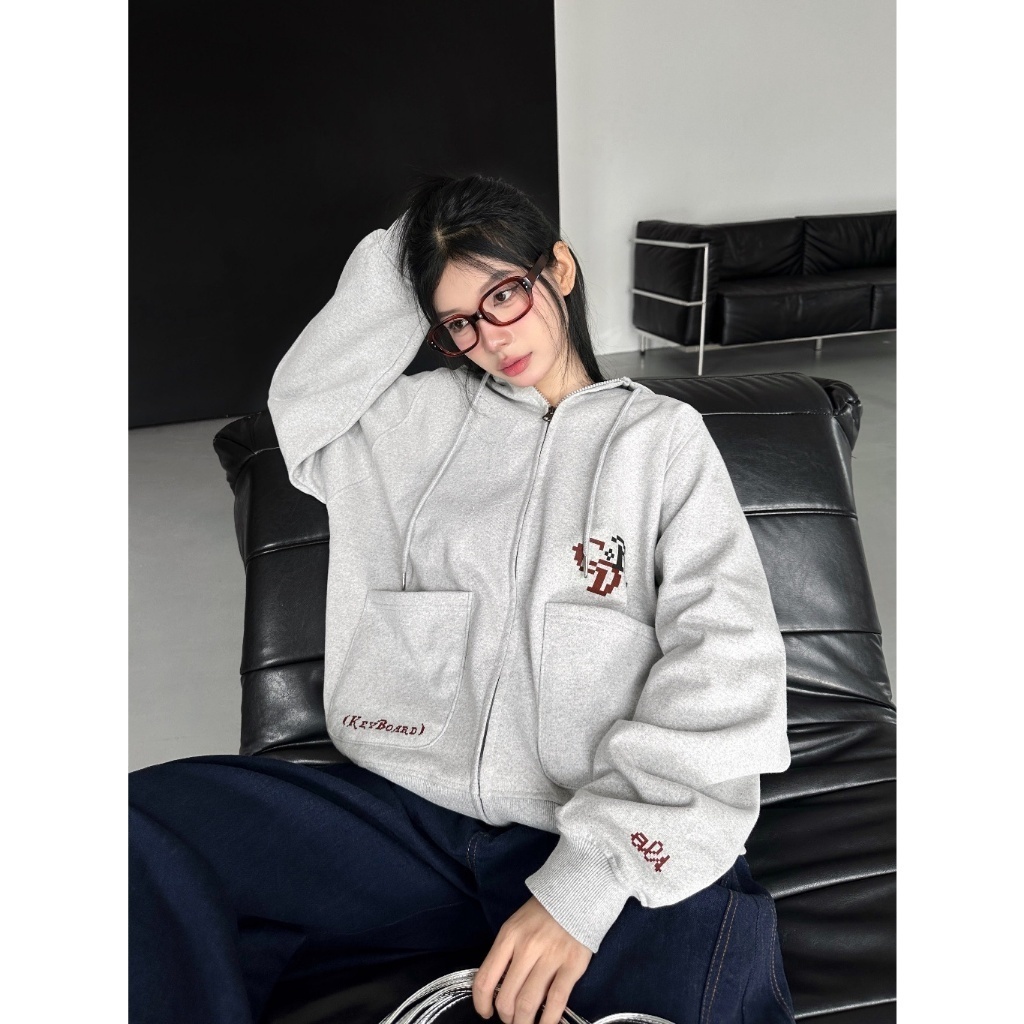A Áo Hoodie Zip Keyboard Cinder Khoá Kéo, Áo Khoác Hoodie Zip Form Rộng Unisex Local Brand