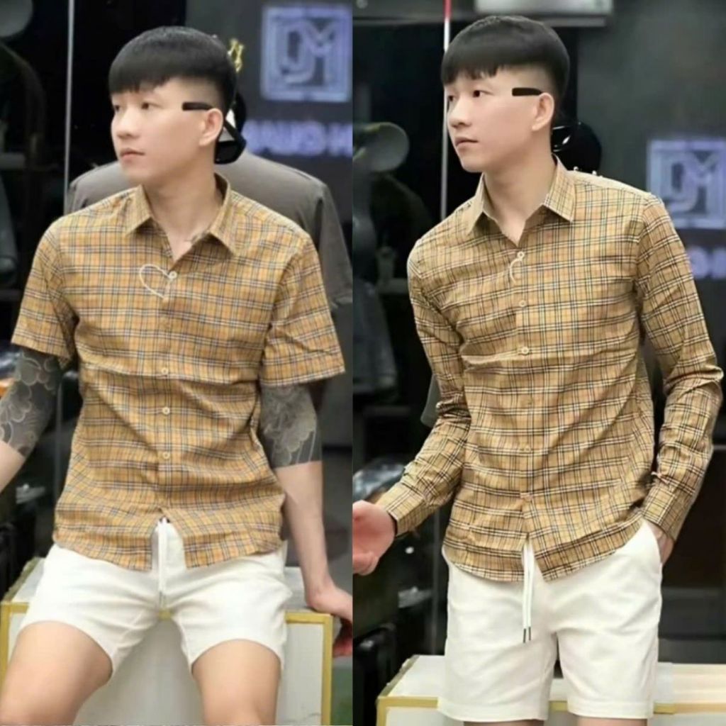 Áo sơ mi nam nữ BBR tay ngắn tay dài vàng kẻ sọc caro phong cách thời trang cao cấp