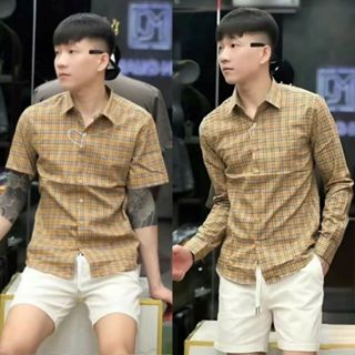 Áo sơ mi nam nữ BBR tay ngắn tay dài vàng kẻ sọc caro phong cách thời trang cao cấp