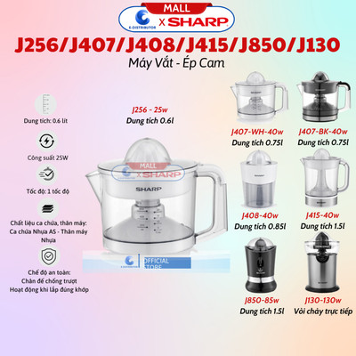 [HỎA TỐC] Máy Vắt Cam SHARP EJ-J256-WH/J407-BK/J408/J415-WH/J130-ST/J850-BK - Hàng Chính Hãng