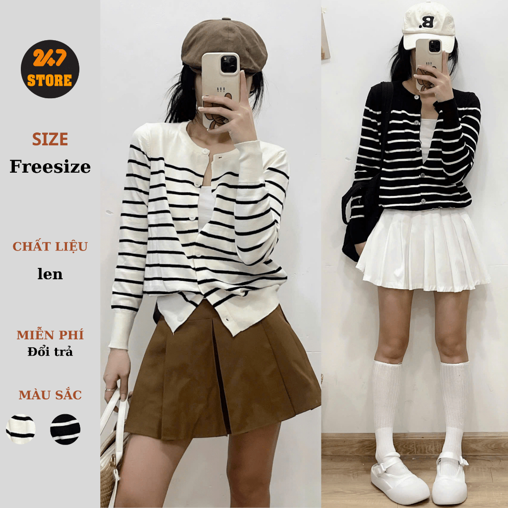 Áo Len Cardigan Kẻ Ngang Tay Dài BASIC Form Vừa 247store Áo Khoác Cardigan Đi Học Đi Làm Hàng Thu QC 9903 | BigBuy360 - bigbuy360.vn