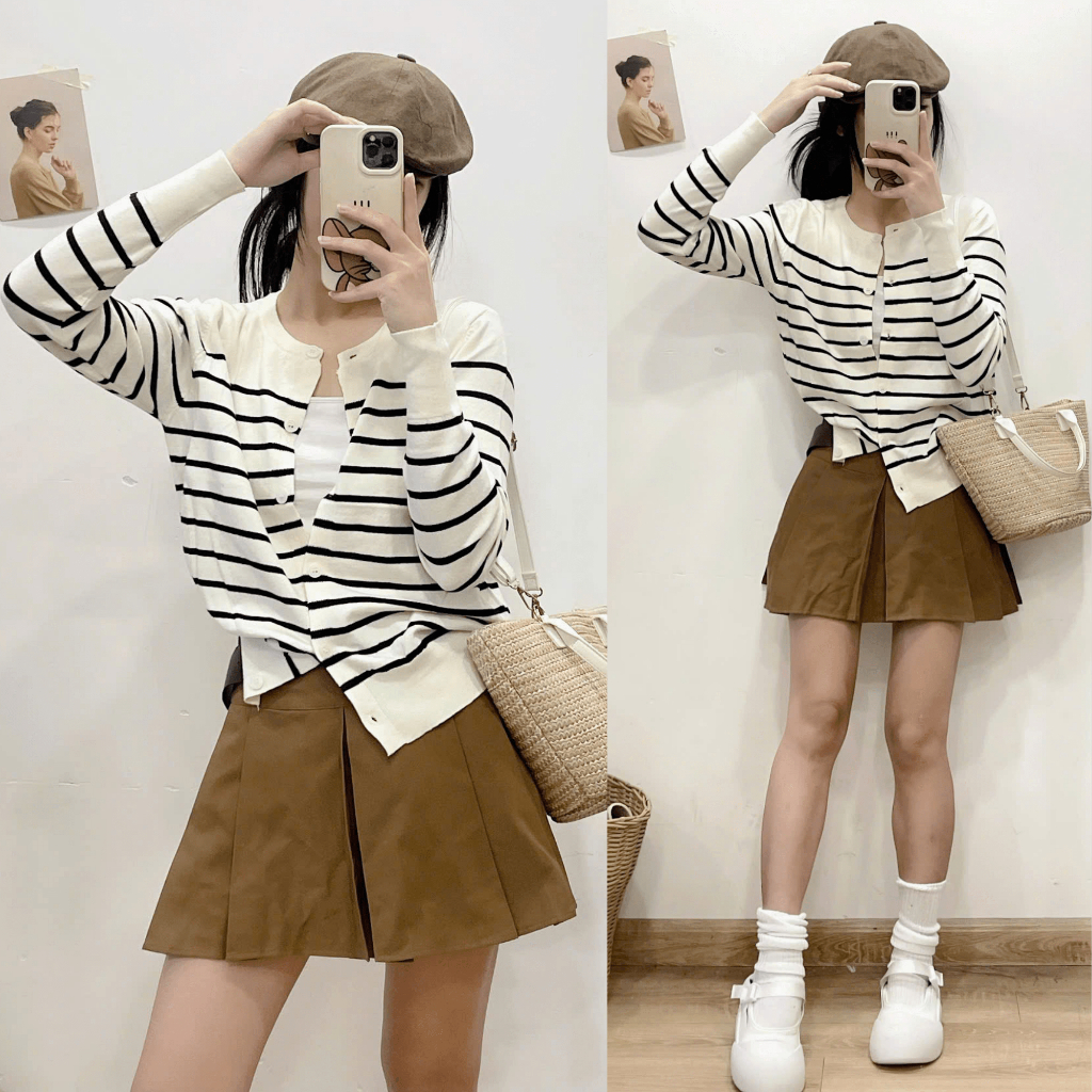 Áo Len Cardigan Kẻ Ngang Tay Dài BASIC Form Vừa 247store Áo Khoác Cardigan Đi Học Đi Làm Hàng Thu QC 9903 | BigBuy360 - bigbuy360.vn