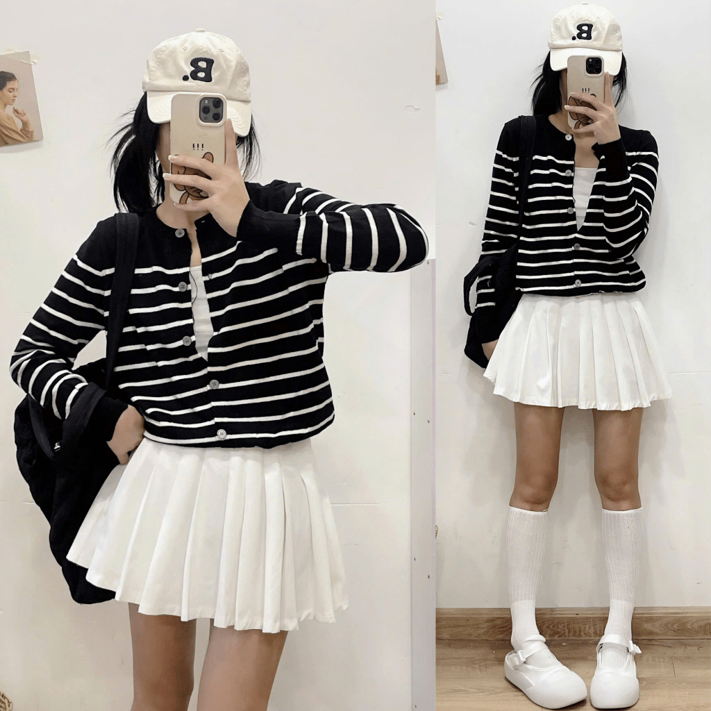 Áo Len Cardigan Kẻ Ngang Tay Dài BASIC Form Vừa 247store Áo Khoác Cardigan Đi Học Đi Làm Hàng Thu QC 9903 | BigBuy360 - bigbuy360.vn