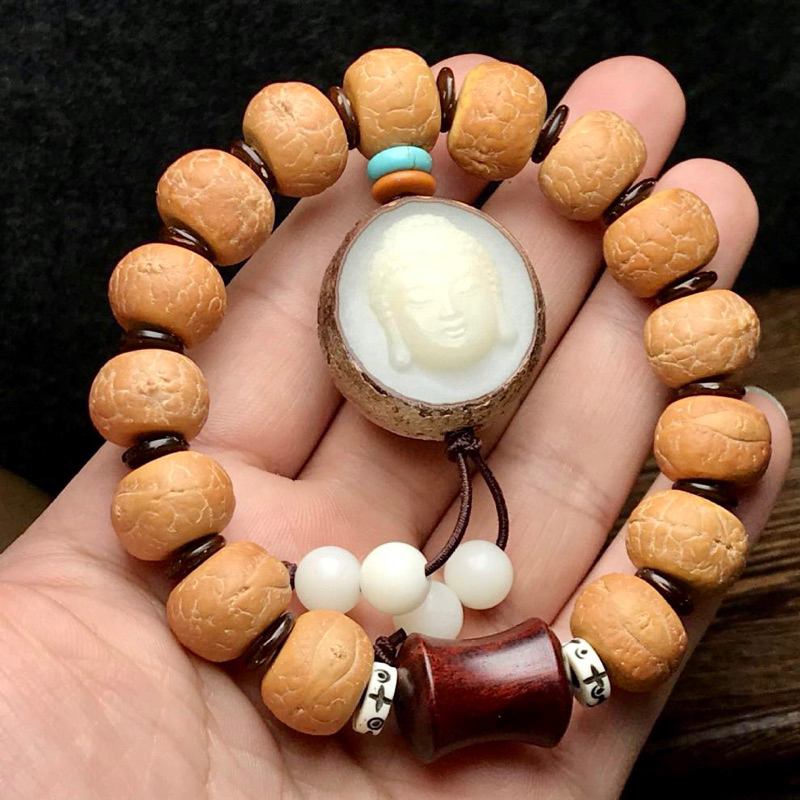 Vòng tay chuỗi hạt Bồ đề mắt Phật ( Phật nhãn ) và Bồ đề bạch Ngọc tự nhiên Nepal 12-13mm