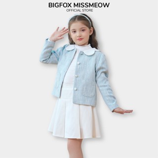 Áo khoác cho bé gái BIGFOX MISS MEOW size đại vải dạ tweed 2 lớp kiểu Hàn Quốc cỡ 6-11 tuổi 38kg