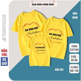  Áo gia đình nhỏ hạnh phúc to màu vàng làm đồ đồng phục 3 4 5 người cho bố mẹ và bé trai gái GD301VD 