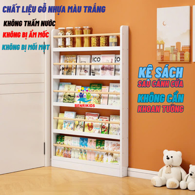 Kệ Sách Gỗ Treo Tường Không Cần Khoan Để Sau Cánh Cửa Bằng Gỗ 5 Ngăn Decor Phòng Kèm Các Phụ Kiện Để Lắp Đặt