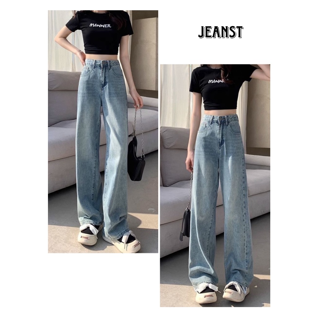 Quần Jean Nữ Wash Retro Mẫu Mới Dáng Suông Rộng - Hot Trend