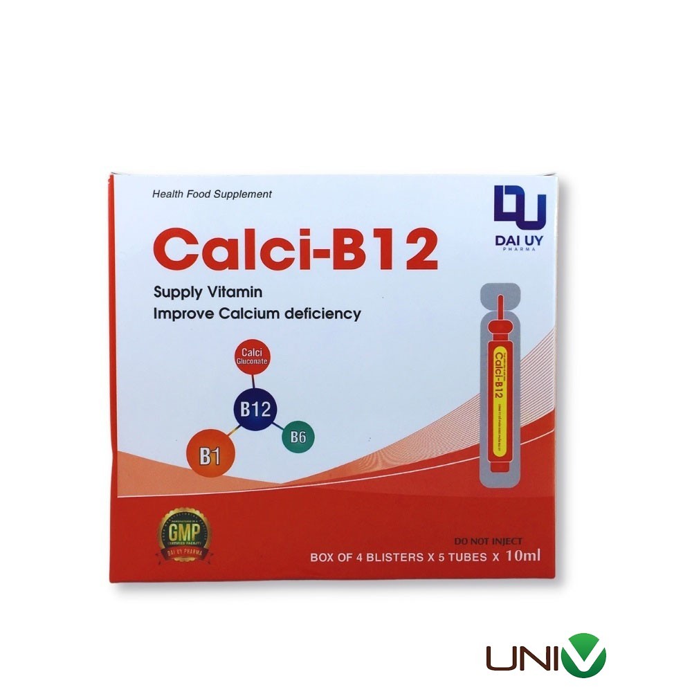Calci B12 hộp 20 ống 10ml - Bổ sung vitamin - Cải thiện tình trạng thiếu calci (Ống nhựa)  - UNIV