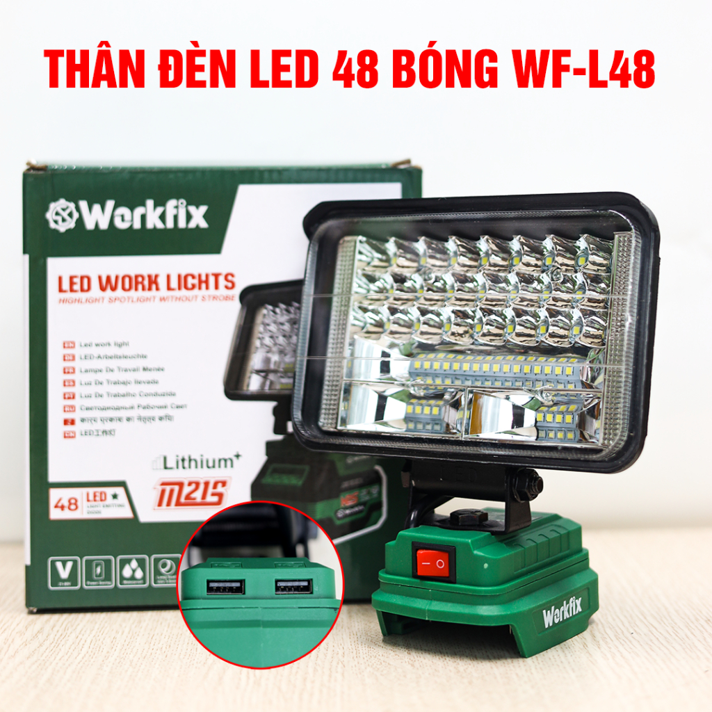 Bóng đèn LED Chạy pin máy khoan WORKFIX WF-L48, 48 LED siêu sáng sử dụng chân pin phổ thông