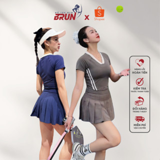   PICKLEBALL  Bộ FACO Croptop Váy - Bộ Tập Váy Thể Thao Nữ 2 Lớp Chất Thun Lạnh Cao Cấp - BRUN 