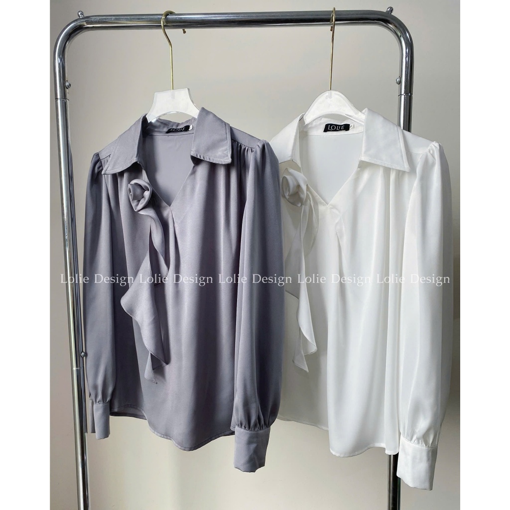 Áo sơmi lụa cổ V sang chảnh - A16- Design by Lolie