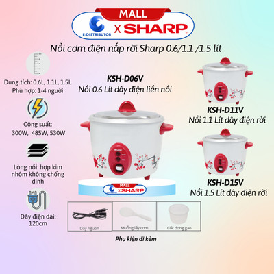 [HỎA TỐC] Nồi Cơm Điện Nắp Rời Sharp KSH-D06V/D11V/D15V - Màu Ngẫu Nhiên - Hàng Chính Hãng